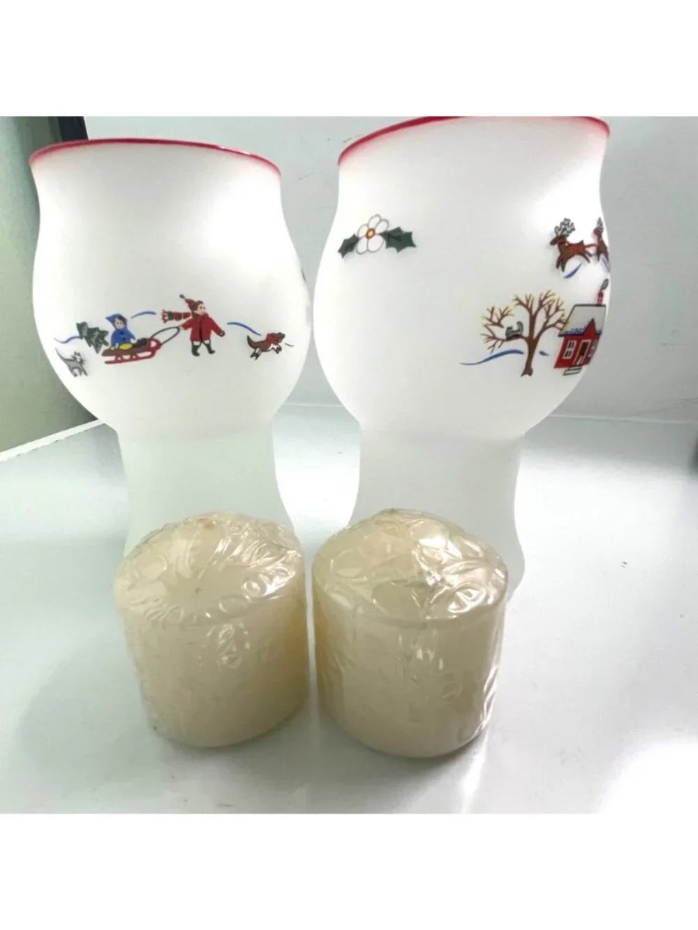 Vintage Pfaltzgraff Perennials Snow Village Frosted Floating Candle Holders NIB